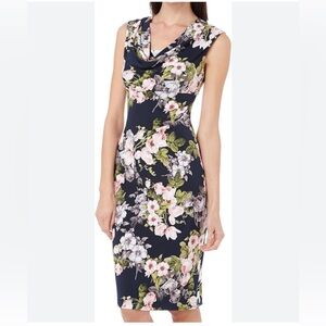 Connected Apparel Floral Women's Dress Cap Sleeve Drape Neck Size 10